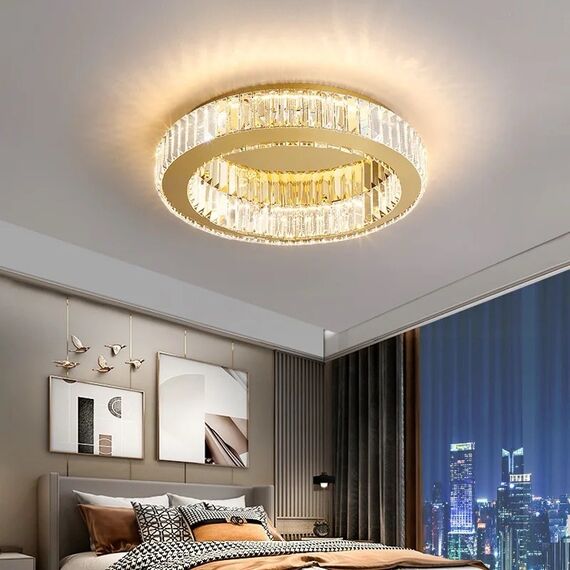 Crystal, gold, designer ceiling lamp, exclusive in a modern style, round, ring, ceiling lamp ECLIPSE 50 cm