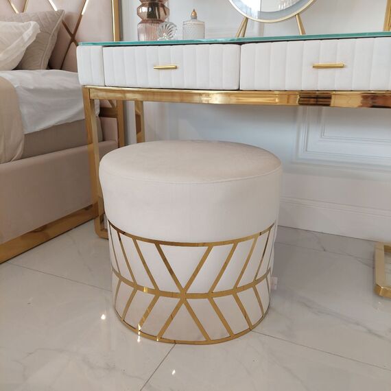 Round beige gold pouffe with DIAMOND patterns