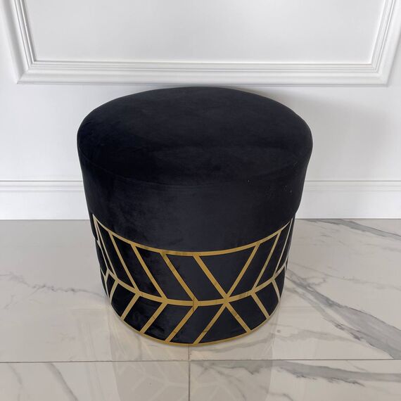 Round black and gold pouffe with DIAMOND patterns