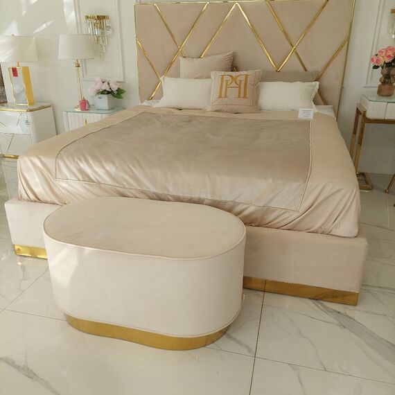 Round beige gold pouffe LOLA