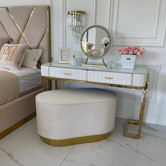 Round beige gold pouffe LOLA