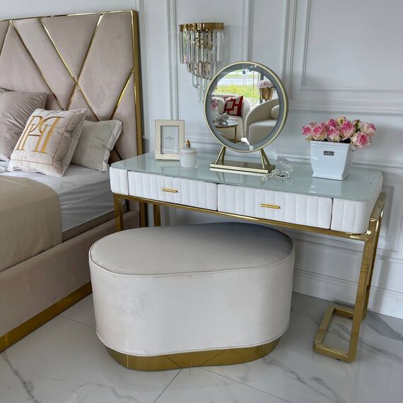 Round beige gold pouffe LOLA