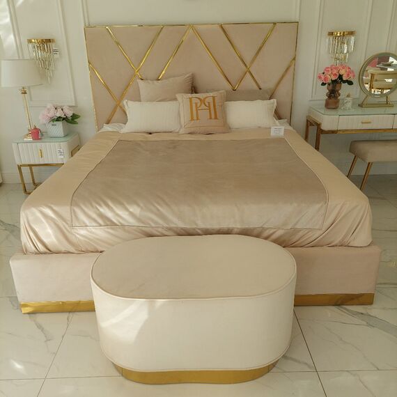 Round beige gold pouffe LOLA