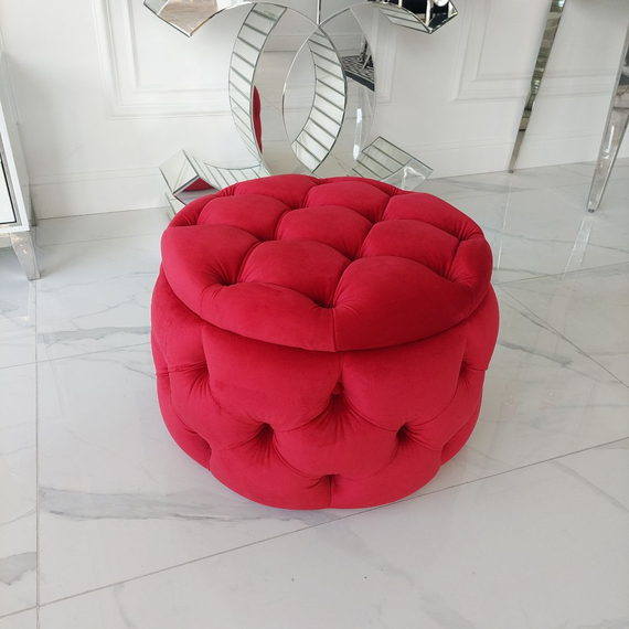 Round pouffe, for the bedroom, dressing table, upholstered, quilted, Paula glamor pouf