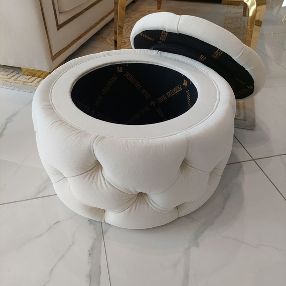 Round pouffe, for the bedroom, dressing table, upholstered, quilted, Paula glamor pouf