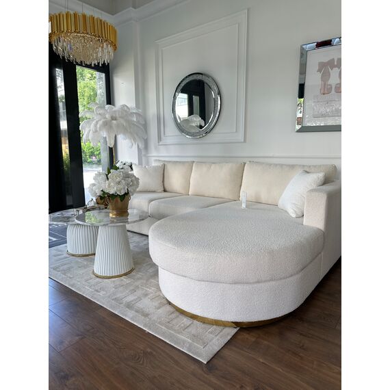 Modern glamor corner sofa, for the living room, rounded, convertible, beige, comfortable corner boucle PARIS