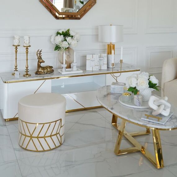 Glamorous gold, modern, oval coffee table 130cm NORMAN