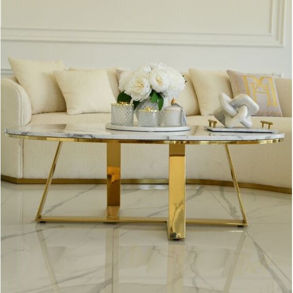 Glamorous gold, modern, oval coffee table 130cm NORMAN