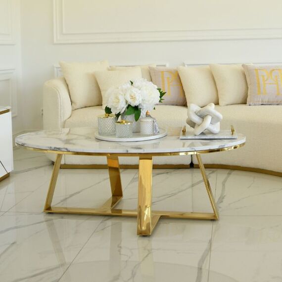 Glamorous gold, modern, oval coffee table 130cm NORMAN