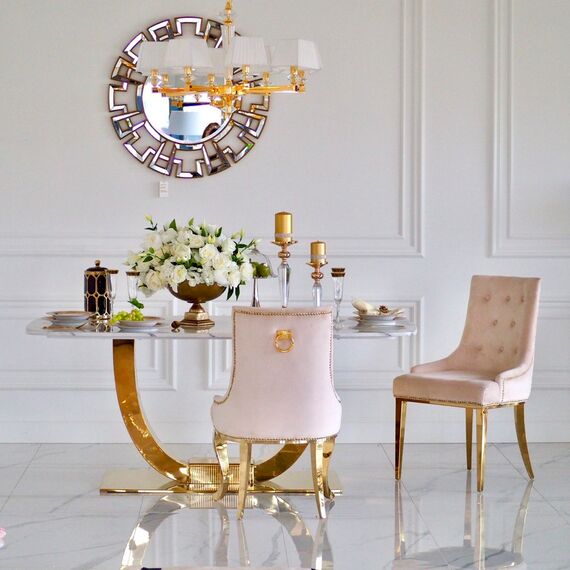 Glamour dining room table gold steel white top ART DECO