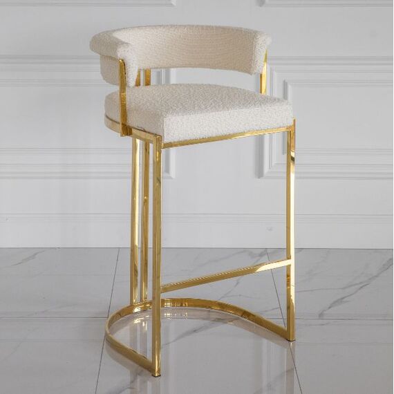 Glamor bar stool, gold, boucle, modern upholstered for dining room, bar, MARCO island OUTLET