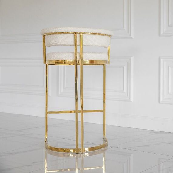 Glamor bar stool, gold, boucle, modern upholstered for dining room, bar, MARCO island OUTLET
