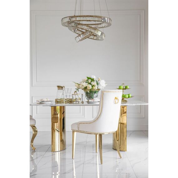Gold upholstered chair on steel straight legs, beige MADAME