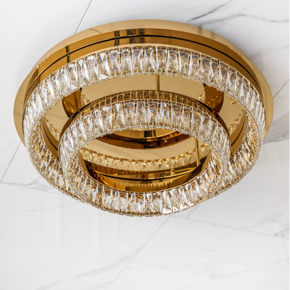 Crystal, gold, designer, exclusive ceiling lamp in a modern style, round, ring, ceiling lamp BELLINI