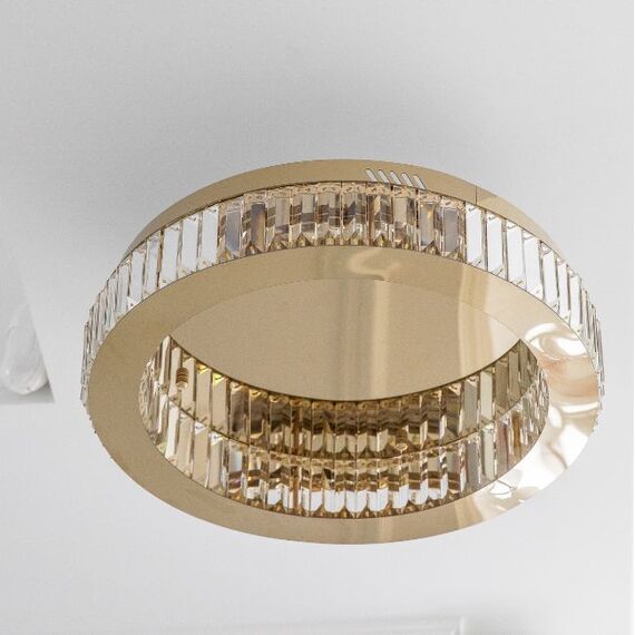 Crystal, gold, designer ceiling lamp, exclusive in a modern style, round, ring, ceiling lamp ECLIPSE 50 cm