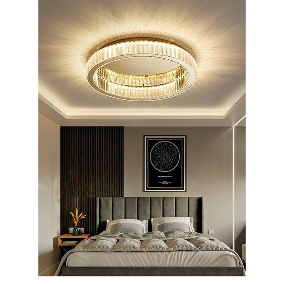Crystal, gold, designer ceiling lamp, exclusive in a modern style, round, ring, ceiling lamp ECLIPSE 50 cm