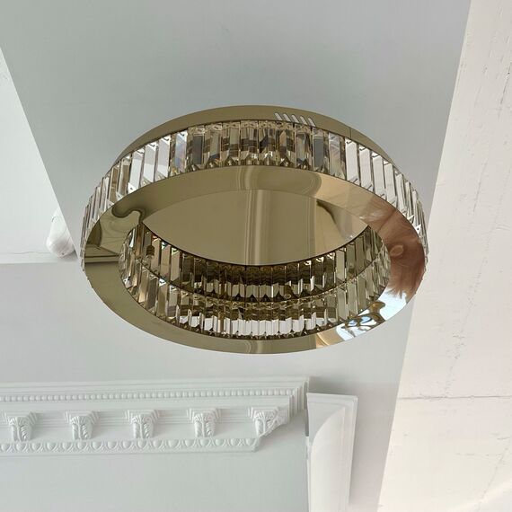 Crystal, gold, designer ceiling lamp, exclusive in a modern style, round, ring, ceiling lamp ECLIPSE 50 cm