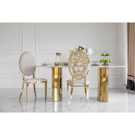 Stół glamour złoty marmur z blatem marmurowym, ekskluzywny do jadalni, nowoczesny,  MILANO