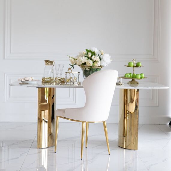 Stół glamour złoty marmur z blatem marmurowym, ekskluzywny do jadalni, nowoczesny,  MILANO