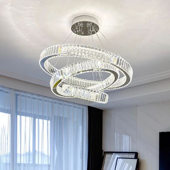 ECLIPSE L crystal chandelier, ring, silver, modern glamor hanging lamp for the living room, adjustable