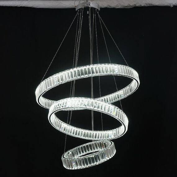 ECLIPSE L crystal chandelier, ring, silver, modern glamor hanging lamp for the living room, adjustable