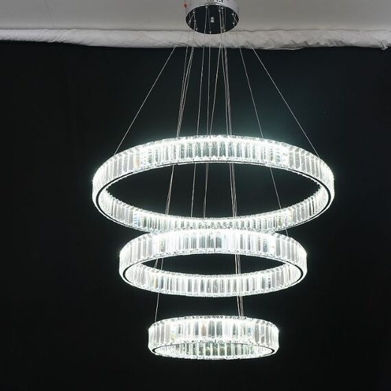 ECLIPSE L crystal chandelier, ring, silver, modern glamor hanging lamp for the living room, adjustable