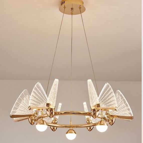 Crystal chandelier MOTYL glamour, gold, designer, exclusive in a modern style, round pendant lamp