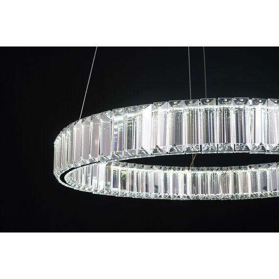 Crystal chandelier, ring, silver, modern glamor pendant lamp for the living room, adjustable ECLIPSE