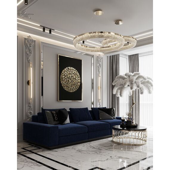 BELLINI crystal chandelier gold, designer, exclusive in a modern style, ring, hanging lamp