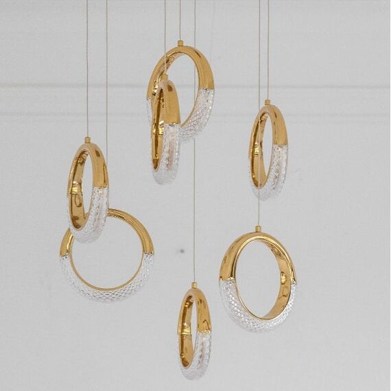 Modern chandelier, glamor pendant lamp, gold, round, designer, exclusive, hanging ceiling lamp ROUND M