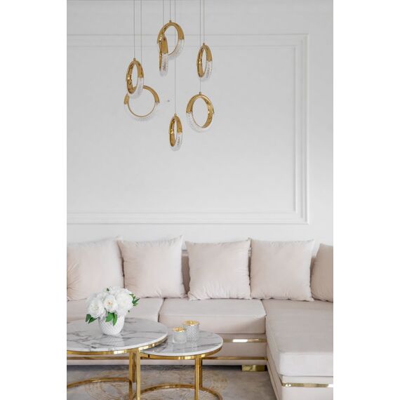 Modern chandelier, glamor pendant lamp, gold, round, designer, exclusive, hanging ceiling lamp ROUND M