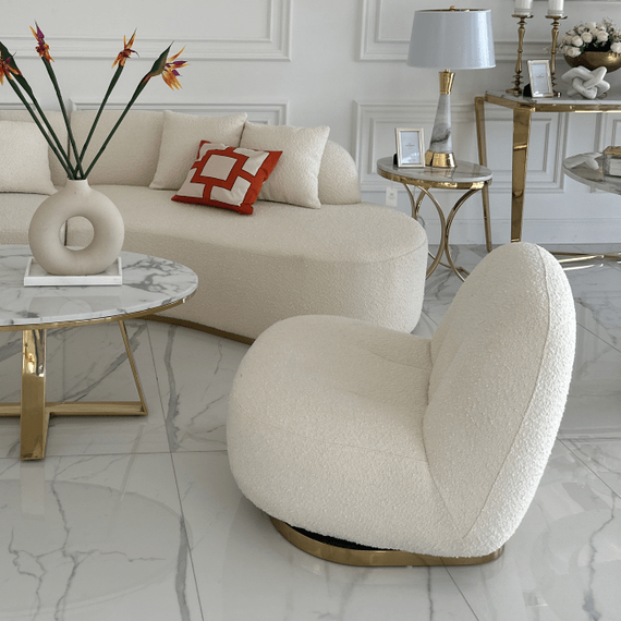 Swivel armchair modern round designer boucle beige LONDON OUTLET