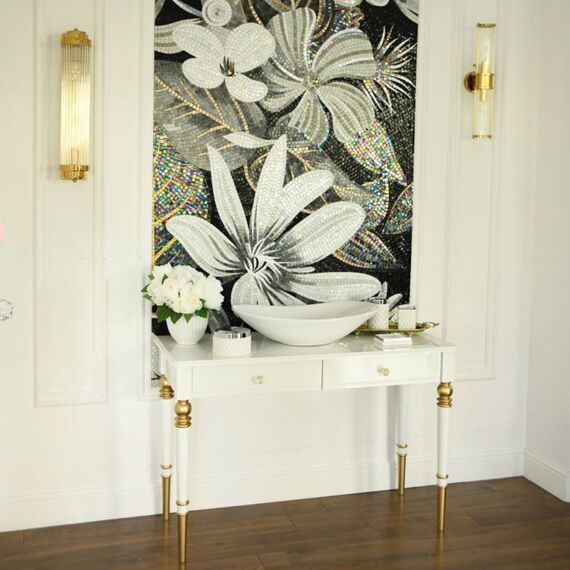 Konsola glamour, łazienkowa z umywalką, nowojorska, wysoki połysk, luksusowa, stylowa Queen