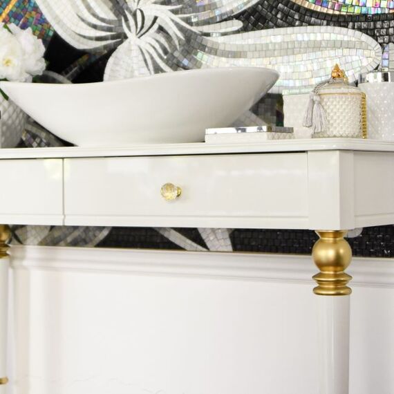 Konsola glamour, łazienkowa z umywalką, nowojorska, wysoki połysk, luksusowa, stylowa Queen