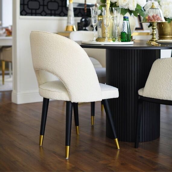 Glamor chair, boucle, modern, upholstered, for the dining room, living room, office, comfortable, semi-circular, CARDINALE 2