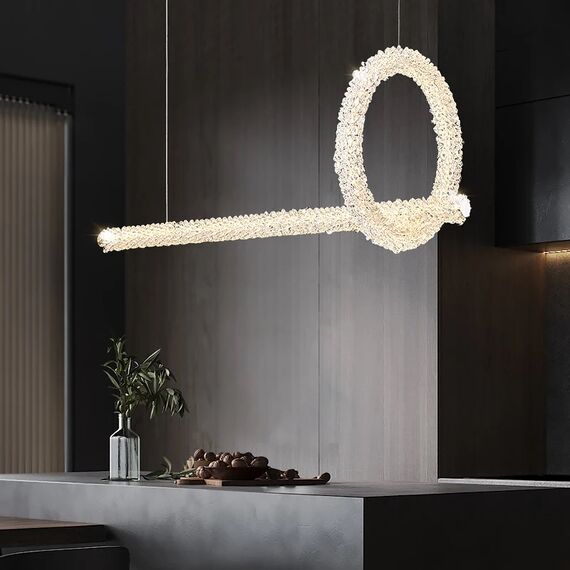 Glamorous ICE L crystal LED ceiling chandelier, elongated, modern silver
