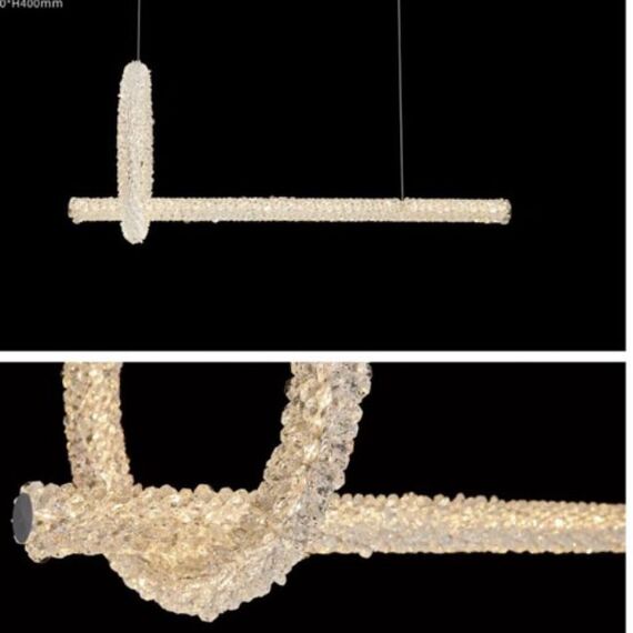 Glamorous ICE L crystal LED ceiling chandelier, elongated, modern silver