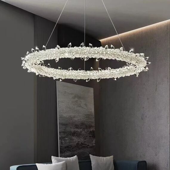 Glamor crystal round chandelier, silver ICE