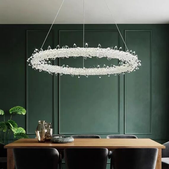 Glamor crystal round chandelier, silver ICE