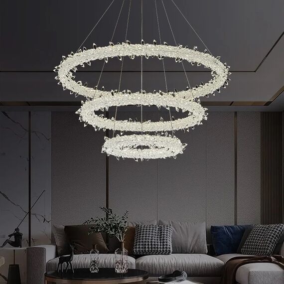 Glamorous ICE XL crystal LED ceiling chandelier, round, ring, modern silver