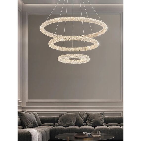 Glamorous ICE XL crystal LED ceiling chandelier, round, ring, modern silver