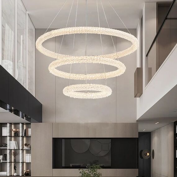 Glamorous ICE XL crystal LED ceiling chandelier, round, ring, modern silver