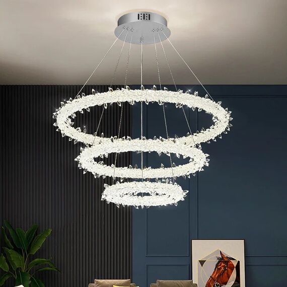 Glamorous ICE XL crystal LED ceiling chandelier, round, ring, modern silver