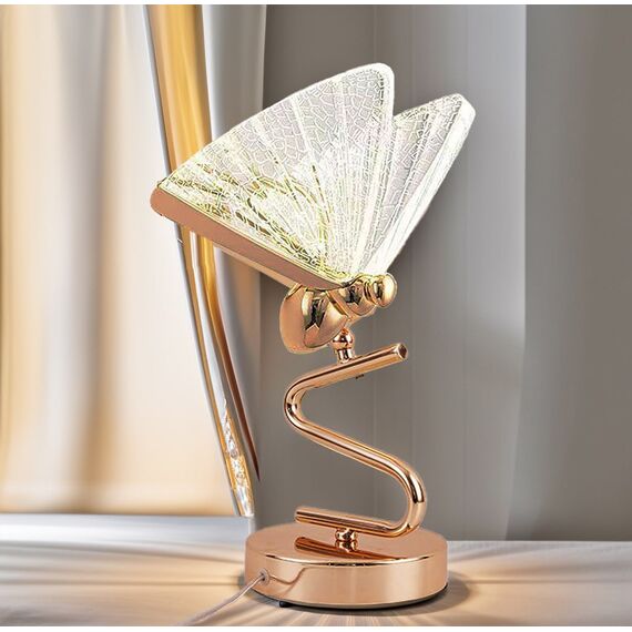 Crystal table lamp MOTYL, gold, glamorous night lamp, modern