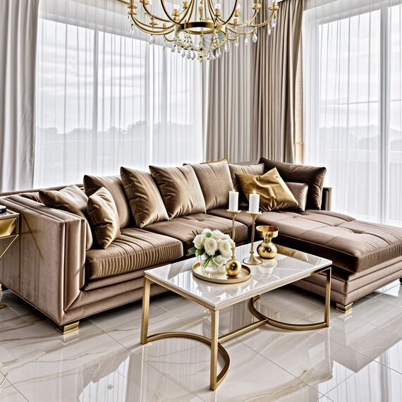 Glamorous coffee table, modern, white marble, gold LOLA table