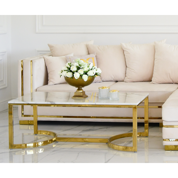 Glamorous coffee table, modern, white marble, gold LOLA table