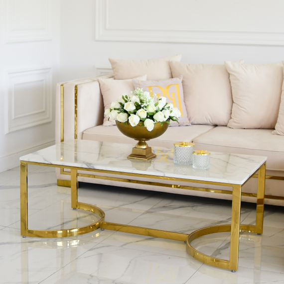Glamorous coffee table, modern, white marble, gold LOLA table