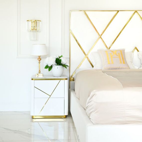 Glamor bedside table lacquered high gloss white gold for the bedroom AVENUE