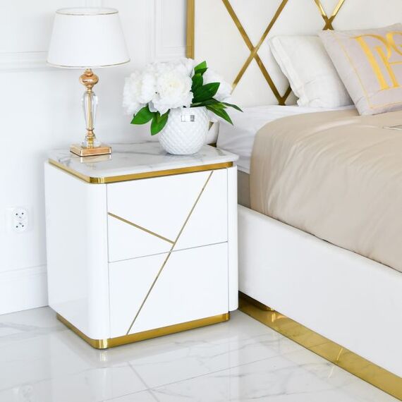 Glamor bedside table lacquered high gloss white gold for the bedroom AVENUE