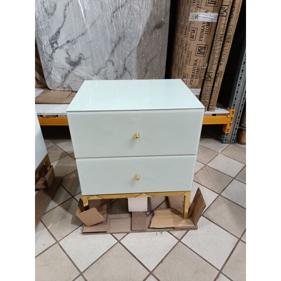 Zestaw 2szt szafek nocnych  Franco do sypialni glamour biała ze złotą podstawą OUTLET